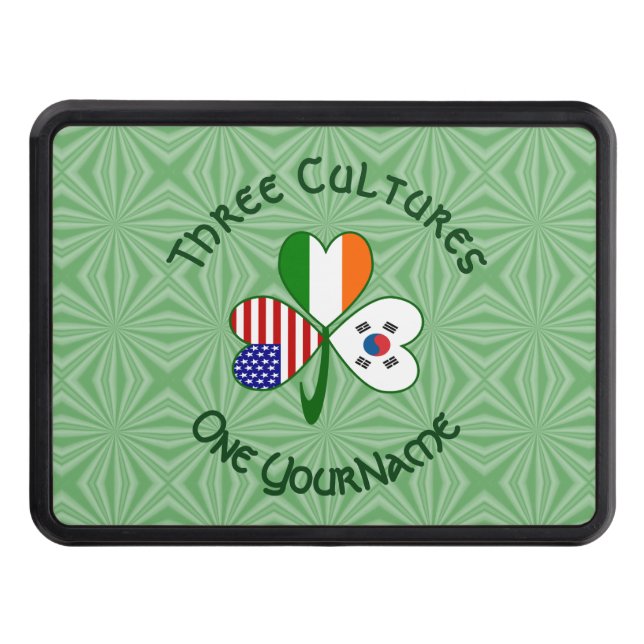 South Korean Irish American Flag Shamrock Personal Hitch Cover (Front)