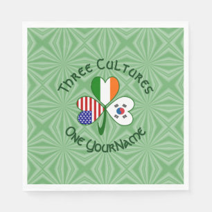 South Korean Irish USA Flags Shamrock Personalized Napkins