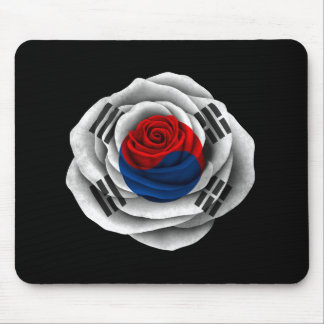 South Korean Rose Flag on Black Mouse Pad