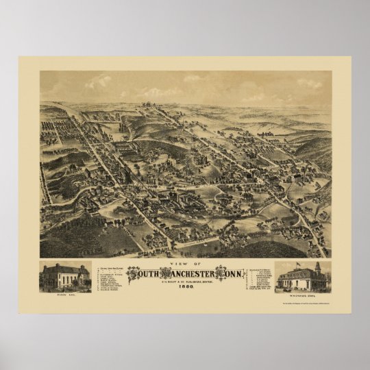 South Manchester, CT Panoramic Map - 1880 Poster | Zazzle.com