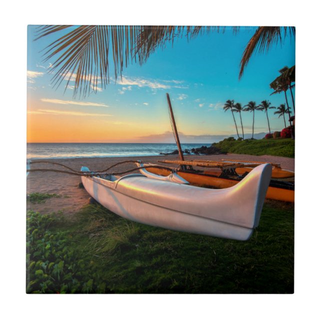 South Maui Beach at Sunset | Maui, Hawaii Ceramic Tile (Front)