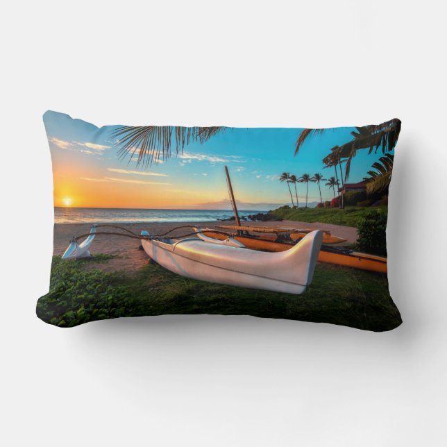 South Maui Beach at Sunset | Maui, Hawaii Lumbar Pillow (Front)