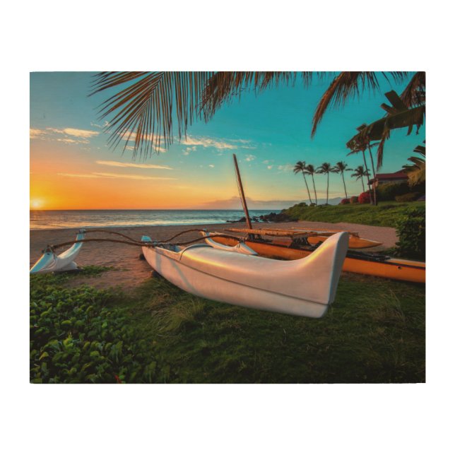 South Maui Beach at Sunset | Maui, Hawaii Wood Wall Art (Front)