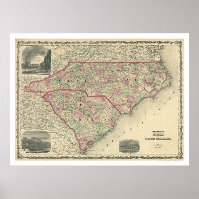 South & North Carolina Map 1861 Poster (Front)