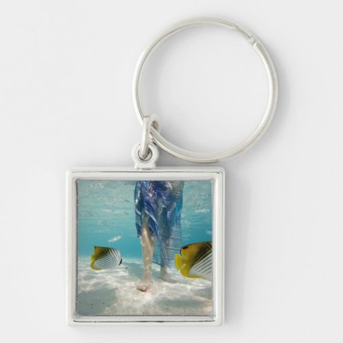 South Pacific Bora Bora female tourist walking 2 Keychain