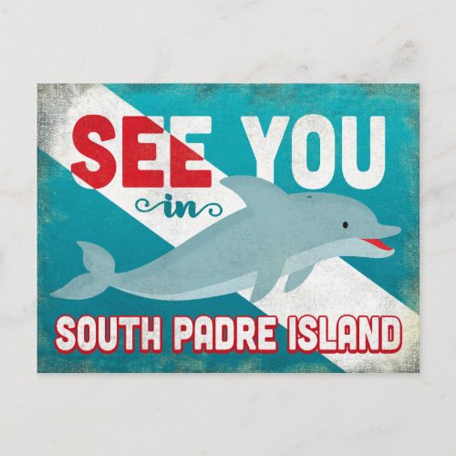 South Padre Island Dolphin _ Retro Vintage Travel Postcard