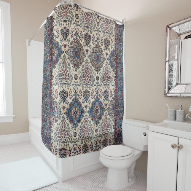 South Persian Rug Blue Tan Pinks  Shower Curtain (In Situ)
