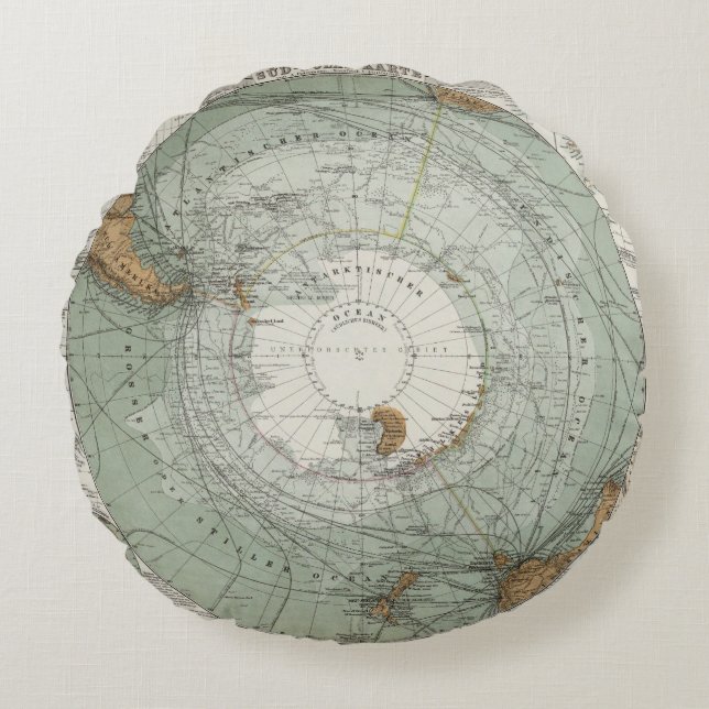 South Polar Region Map Round Pillow (Front)