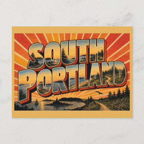South Portland Maine Casco Bay Beach Greenbelt Art Postcard