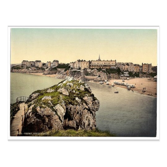 South sands, Tenby, Wales rare Photochrom Postcard