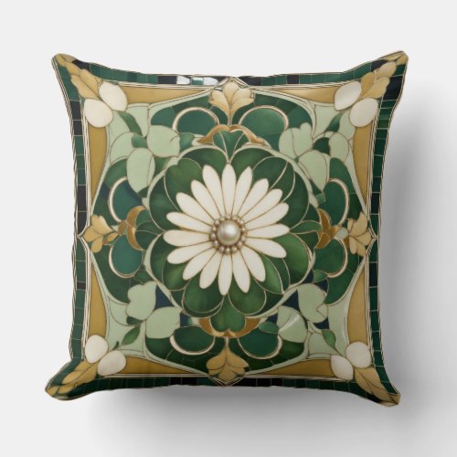 South Sea Serenade Vintage Floral Print with Tile Throw Pillow