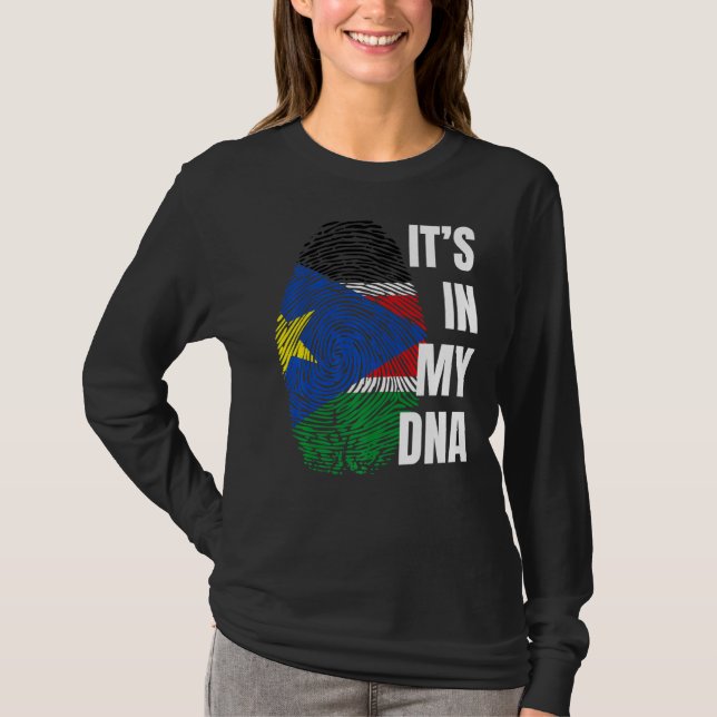 South Sudan Flag Dna Fingerprint Black History Mon T-Shirt (Front)