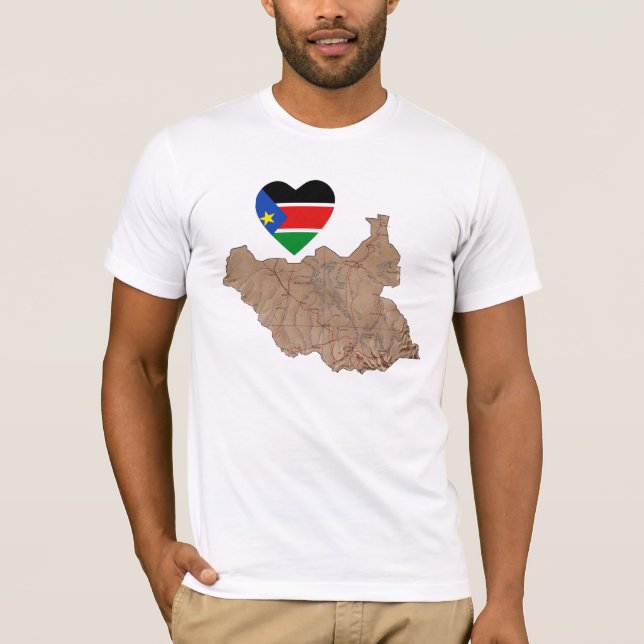 South Sudan Flag Heart and Map T-Shirt (Front)