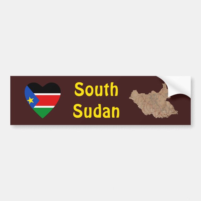 South Sudan Flag Heart + Map Bumper Sticker (Front)