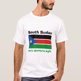 South Sudan Flag + Map + Text T-Shirt