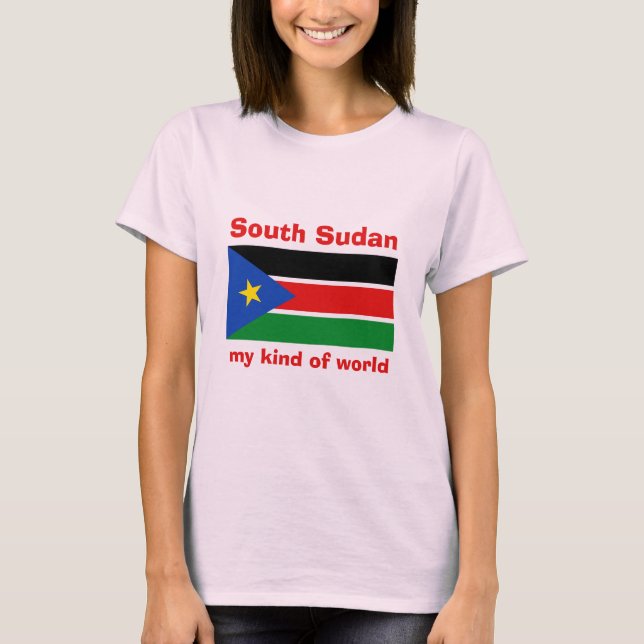 South Sudan Flag-Map-Text T-Shirt (Front)