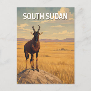 South Sudan Illustration Travel Art Vintage Postcard