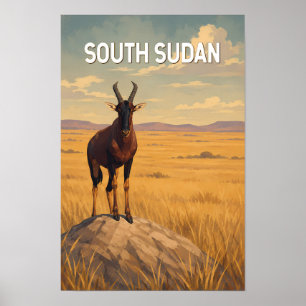 South Sudan Illustration Travel Art Vintage Poster