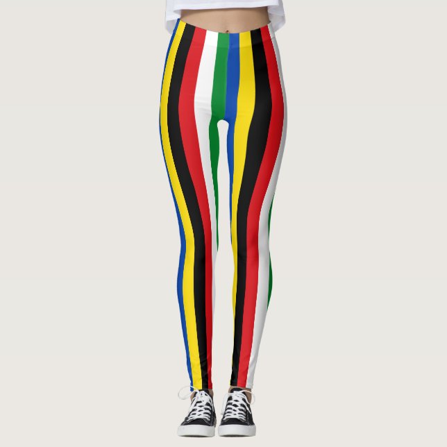 South Sudan National Flag Colors Vertical Striped Leggings (Front)