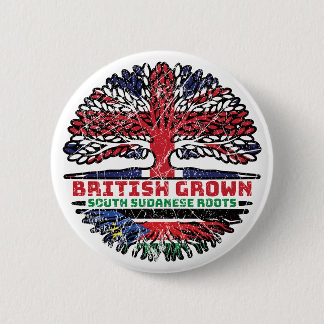 South Sudan South Sudanese British UK Tree Roots Button (Front)