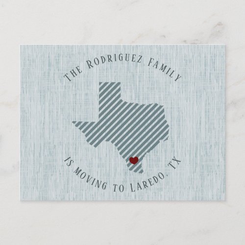 South Texas Blue Linen and Heart Texas Moving Announcement Postcard