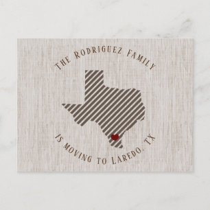 South Texas Brown Linen and Heart Texas Moving Announcement Postcard