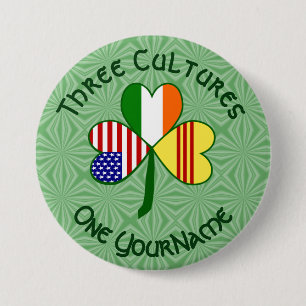 South Vietnam Irish American Flags Shamrock Name Button