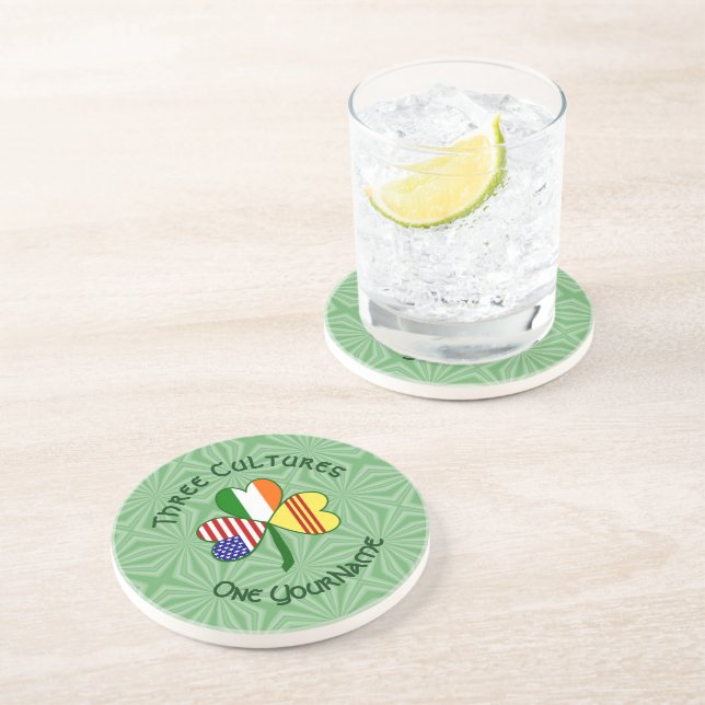 South Vietnam Irish American Flags Shamrock Name Coaster (Side)
