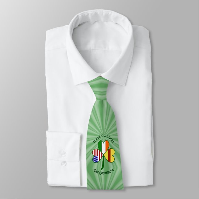 South Vietnam Irish American Flags Shamrock Name Neck Tie (Tied)