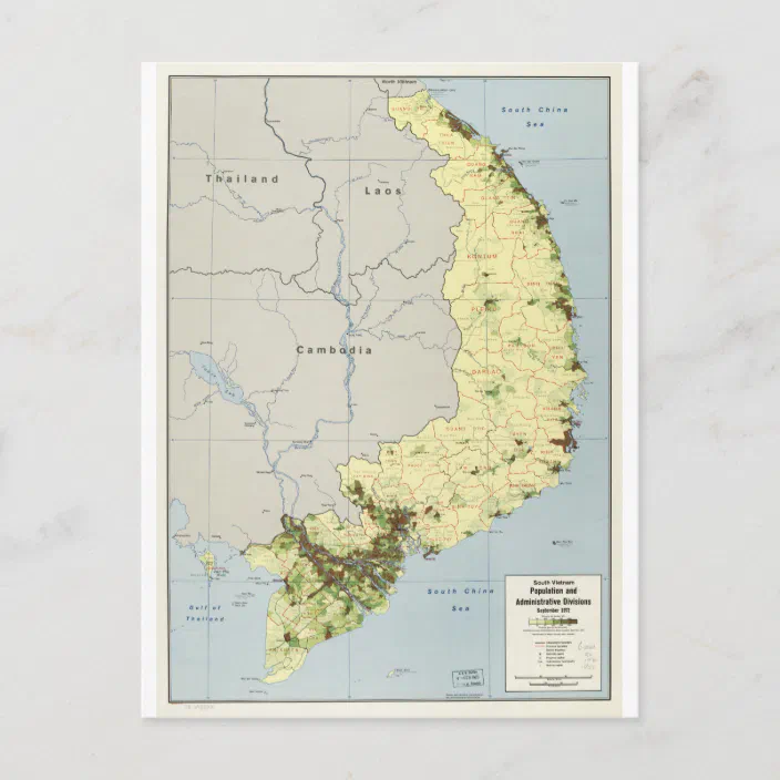 Map Of South Vietnam Personalized South Vietnam Map September 1972 Postcard | Zazzle.com