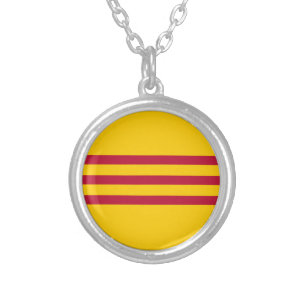 South Vietnamese Flag - Vietnam Cờ vàng ba sọc đỏ Silver Plated Necklace