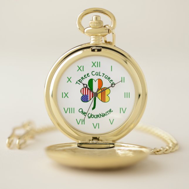 South Vietnamese Irish American Flag Shamrock  Pocket Watch (Inside)