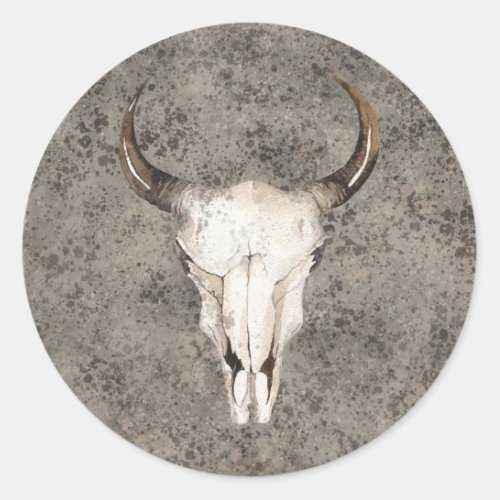 South_West Rustic Ranch Skull Brown Splatter Classic Round Sticker