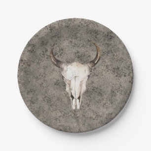 South-West Rustic Ranch Skull Brown Splatter Paper Plates