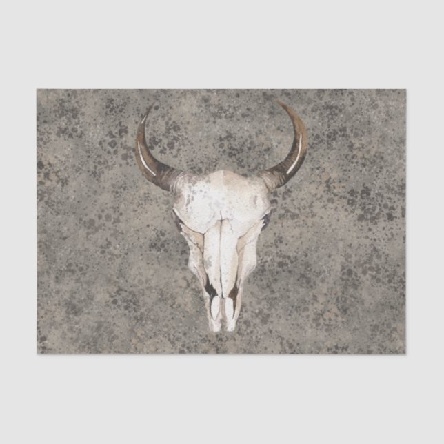 South-West Rustic Ranch Skull Brown Splatter Tissue Paper (Front)