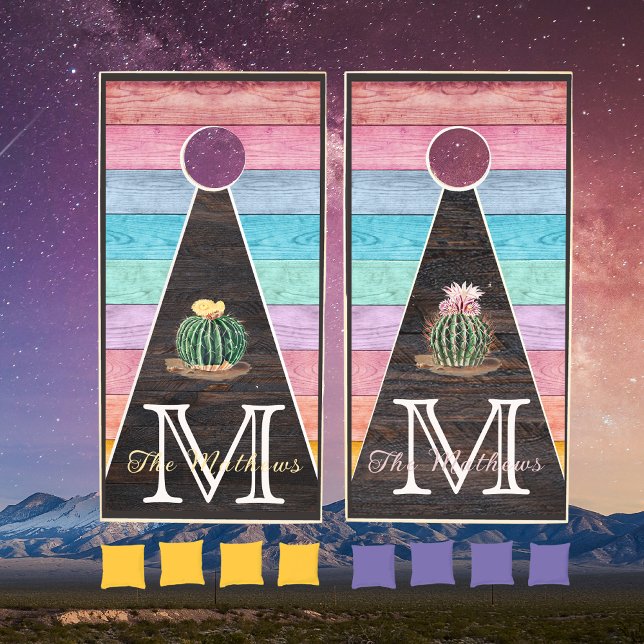 South Western Cactus Pastel Rainbow Wood Grain Cornhole Set (Creator Uploaded)