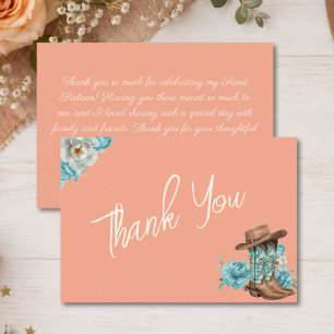 South Western Peach Cowgirl Sweet 16 Birthday Thank You Card