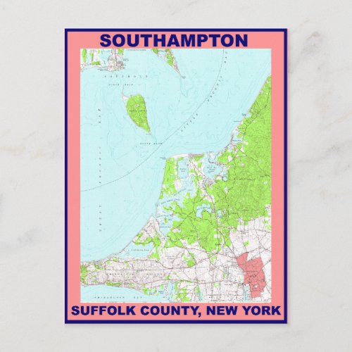 Southampton Village NY Vintage Map ca 1956 Postcard