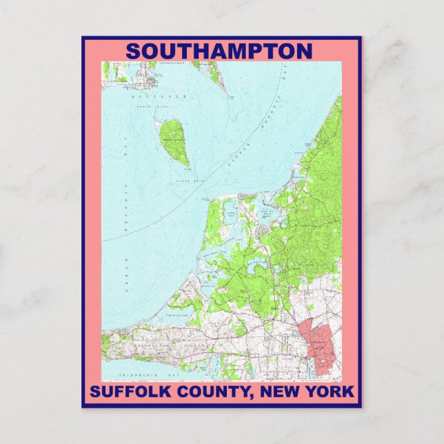 Southampton Village NY Vintage Map ca. 1956 Postcard (Front)