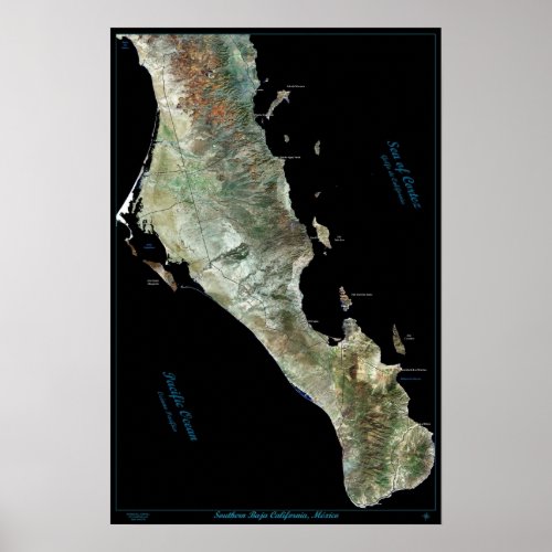 Southern Baja California Mexico satellite poster 