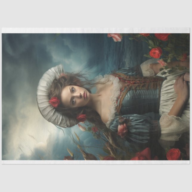 Southern Bell lady in blue decoupage  Tissue Paper (Front)