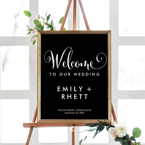 Southern Belle Calligraphy  Black Welcome Wedding Poster