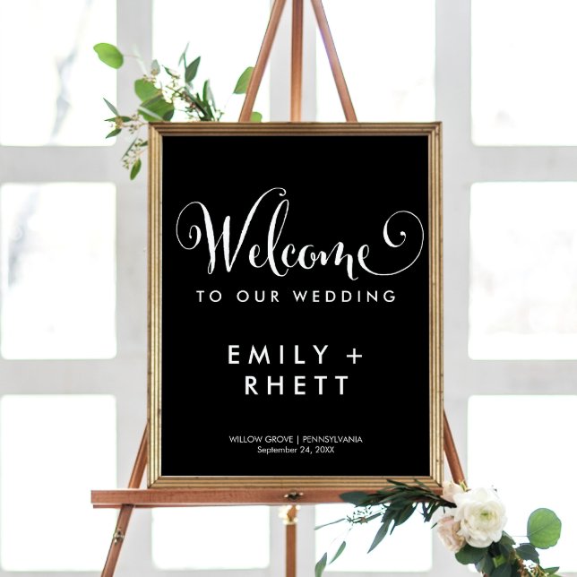 Southern Belle Calligraphy | Black Welcome Wedding Poster (Creator Uploaded)
