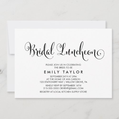 Southern Belle Calligraphy Bridal Luncheon Invitation