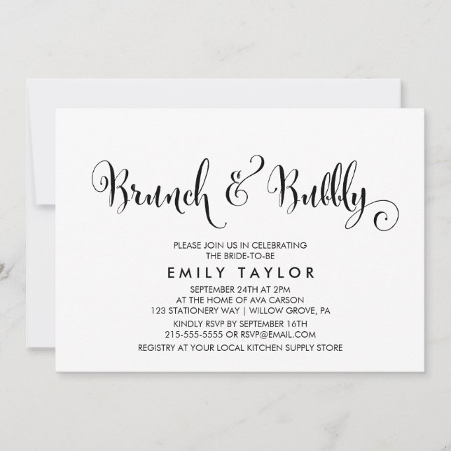 Southern Belle Calligraphy Brunch & Bubbly Invitation (Front)