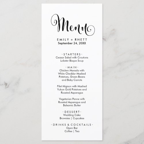 Southern Belle Calligraphy Dinner Menu Card