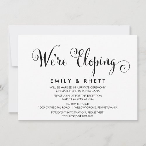 Southern Belle Calligraphy Elopement Reception Invitation