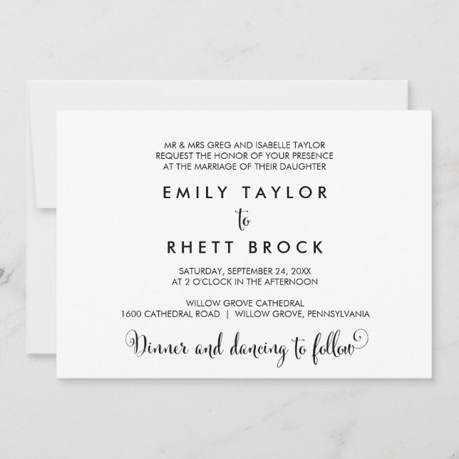 Southern Belle Calligraphy Formal Wedding Invitation (Front)