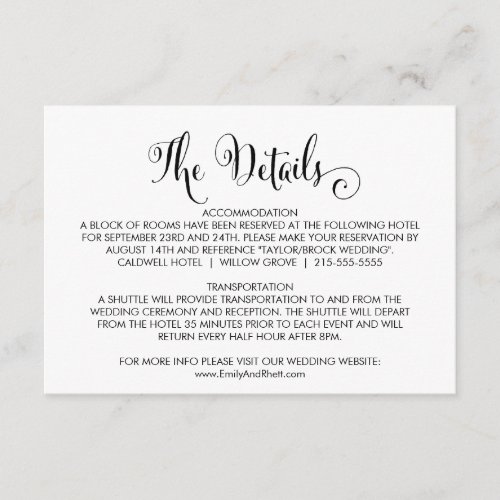 Southern Belle Calligraphy Wedding Details Card