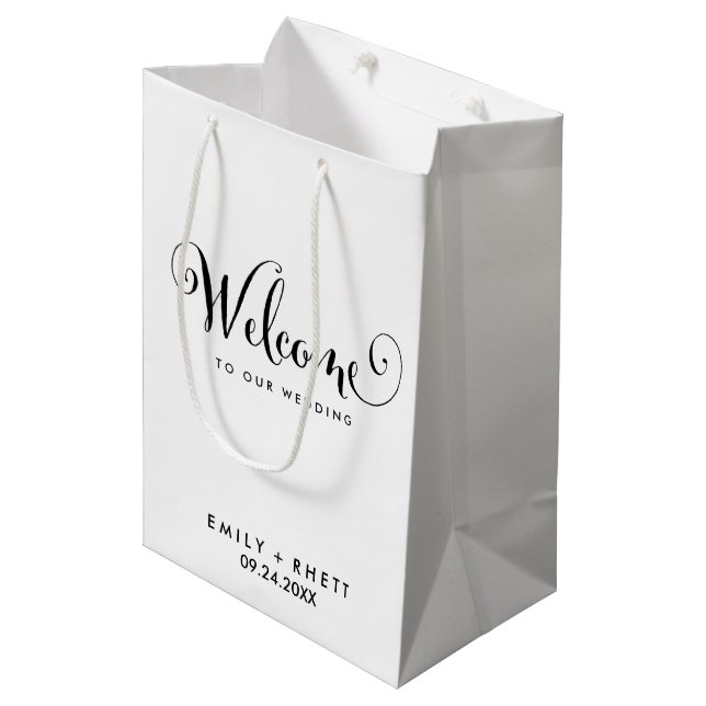 Southern Belle Calligraphy Wedding Welcome Medium Gift Bag (Front Angled)